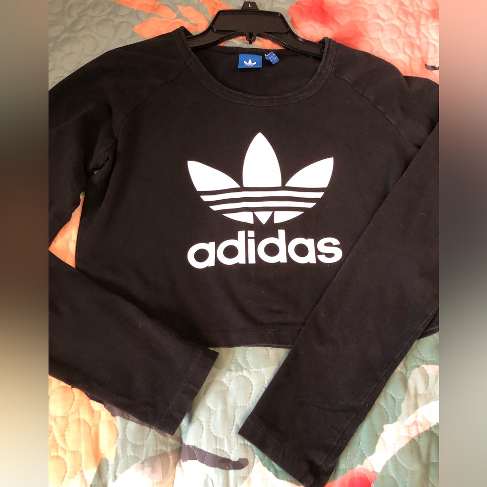 adidas cropped Black Cropped Crewneck with White Logo